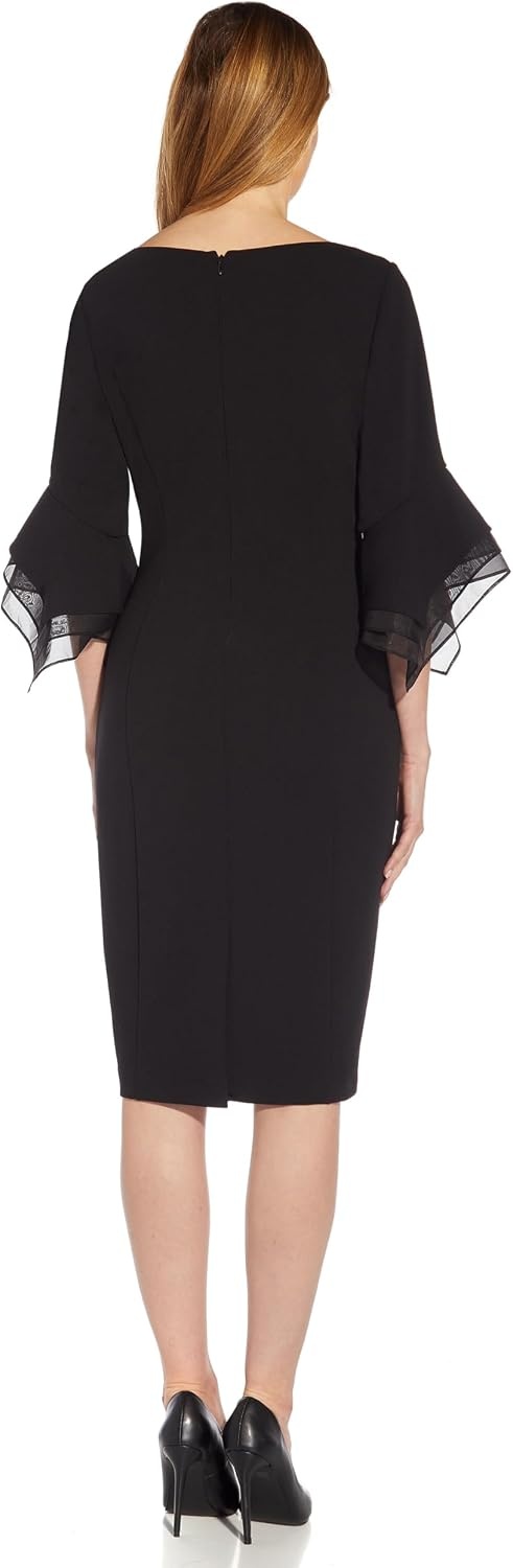 image:imageAdrianna Papell Knit Crepe Tiered Sleeve Dress Navy Satn 3Black