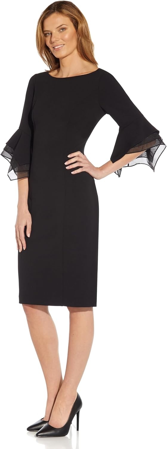 image:imageAdrianna Papell Knit Crepe Tiered Sleeve Dress Navy Satn 3Black