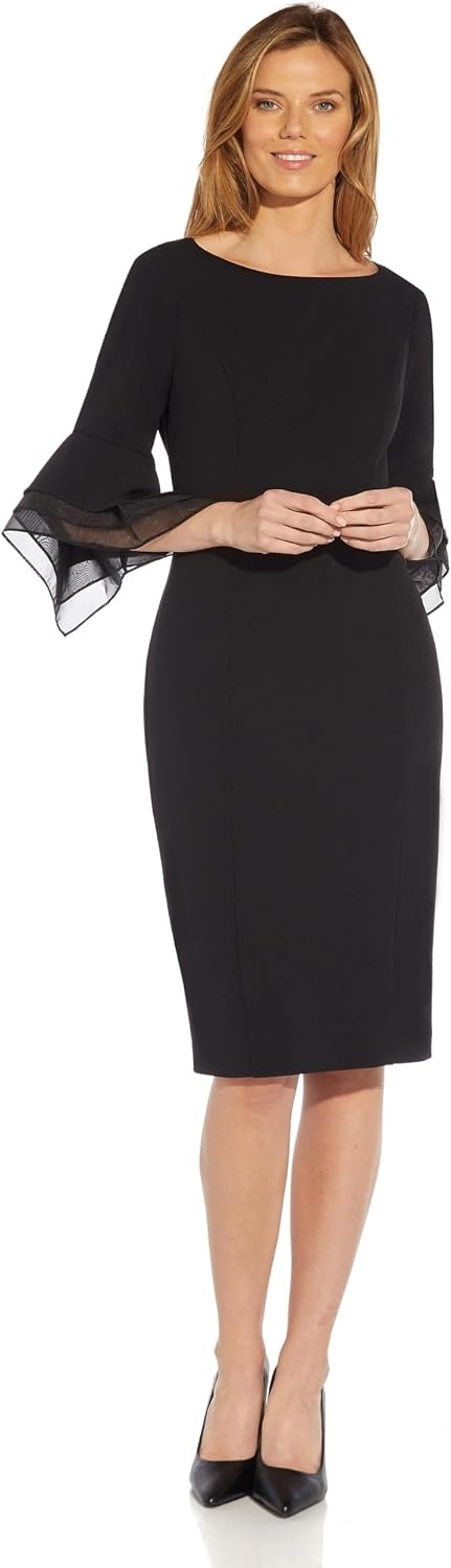 image:imageAdrianna Papell Knit Crepe Tiered Sleeve Dress Navy Satn 3Black