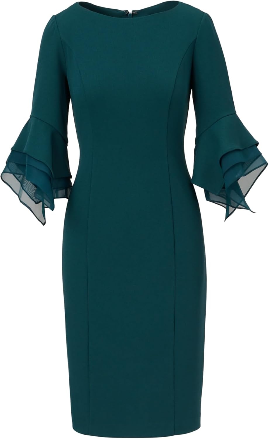image:imageAdrianna Papell Knit Crepe Tiered Sleeve Dress Navy Satn 3Hunter