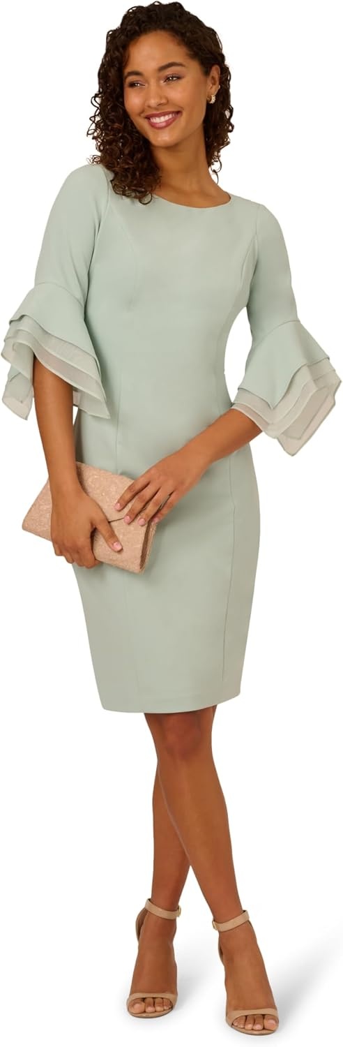 image:imageAdrianna Papell Knit Crepe Tiered Sleeve Dress Navy Satn 3Icy Sage