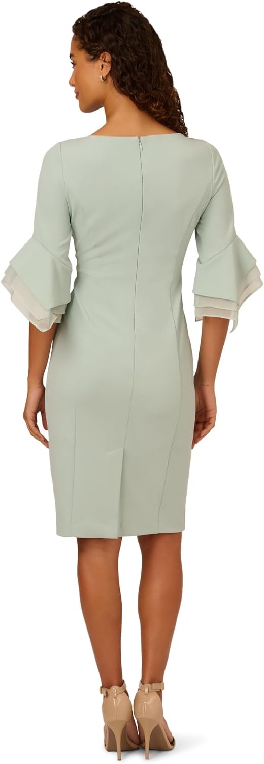 image:imageAdrianna Papell Knit Crepe Tiered Sleeve Dress Navy Satn 3Icy Sage
