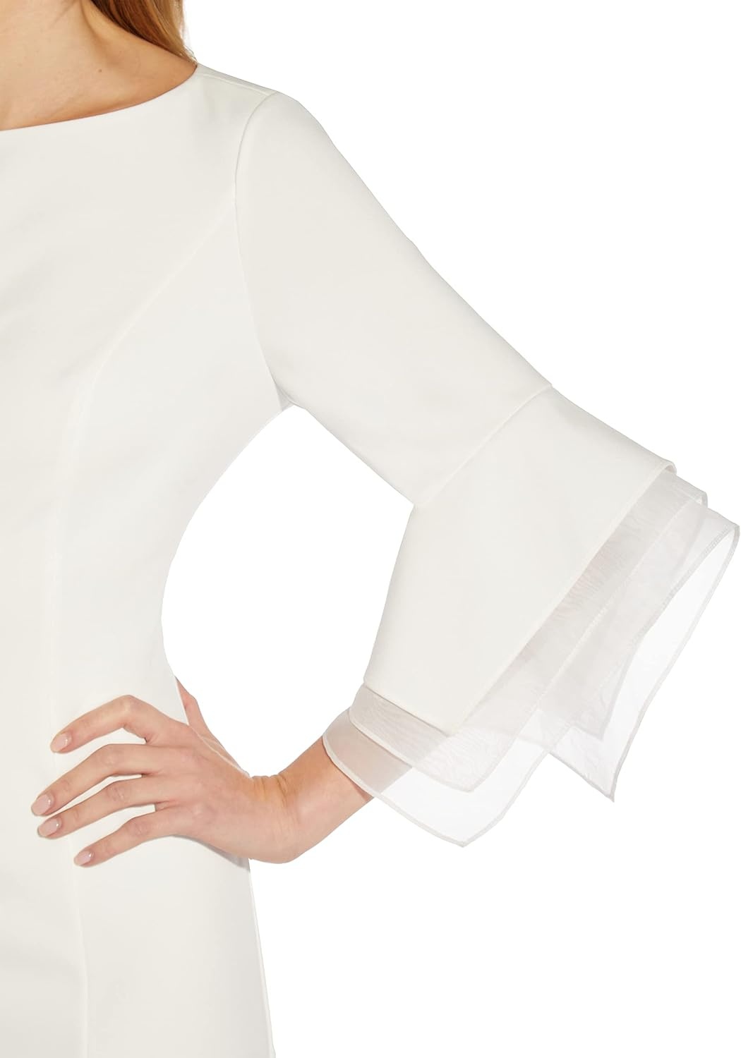 image:imageAdrianna Papell Knit Crepe Tiered Sleeve Dress Navy Satn 3Ivory