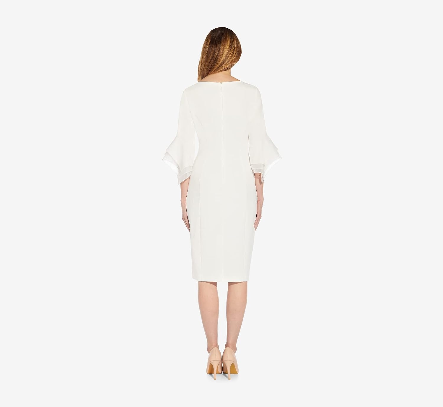 image:imageAdrianna Papell Knit Crepe Tiered Sleeve Dress Navy Satn 3Ivory