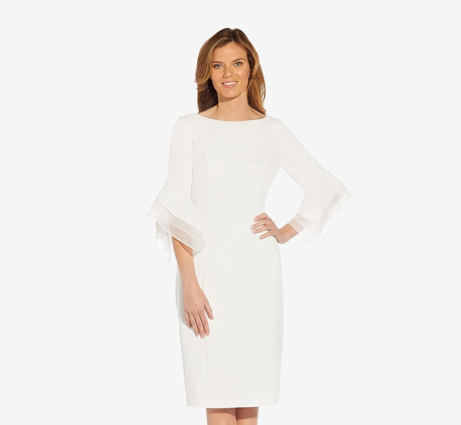 image:imageAdrianna Papell Knit Crepe Tiered Sleeve Dress Navy Satn 3Ivory