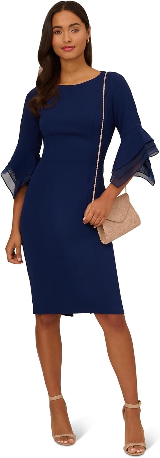image:imageAdrianna Papell Knit Crepe Tiered Sleeve Dress Navy Satn 3Navy Sateen