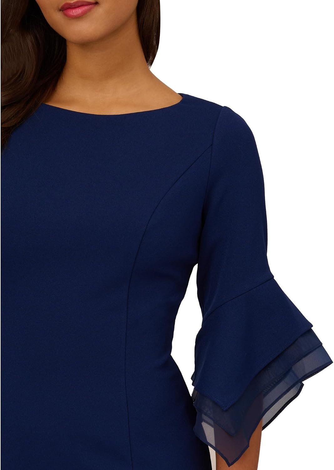 image:imageAdrianna Papell Knit Crepe Tiered Sleeve Dress Navy Satn 3Navy Sateen