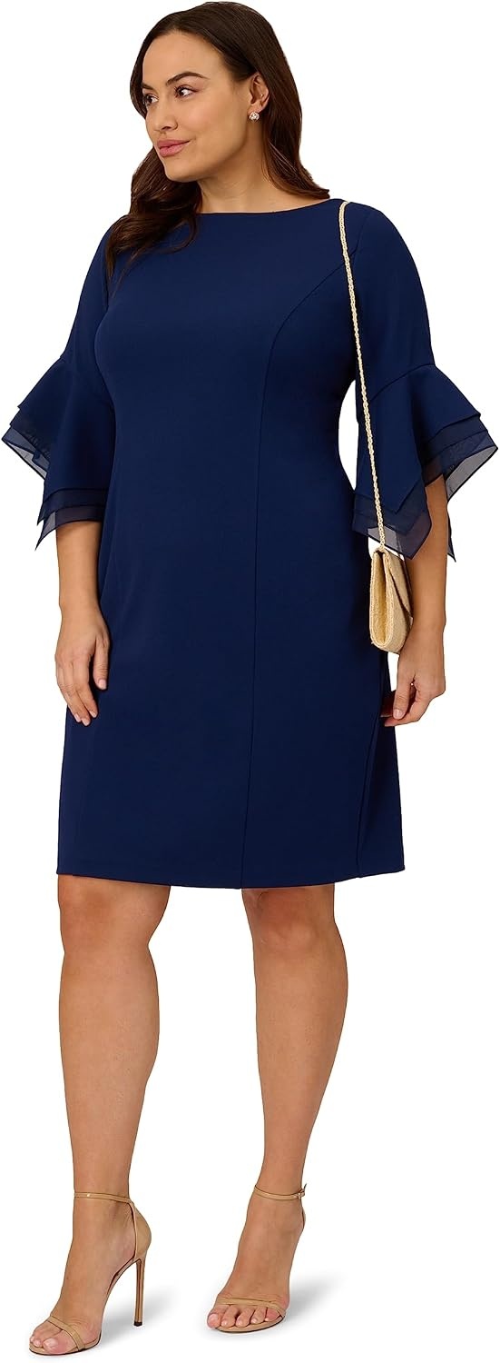 image:imageAdrianna Papell Knit Crepe Tiered Sleeve Dress Navy Satn 3Navy Sateen