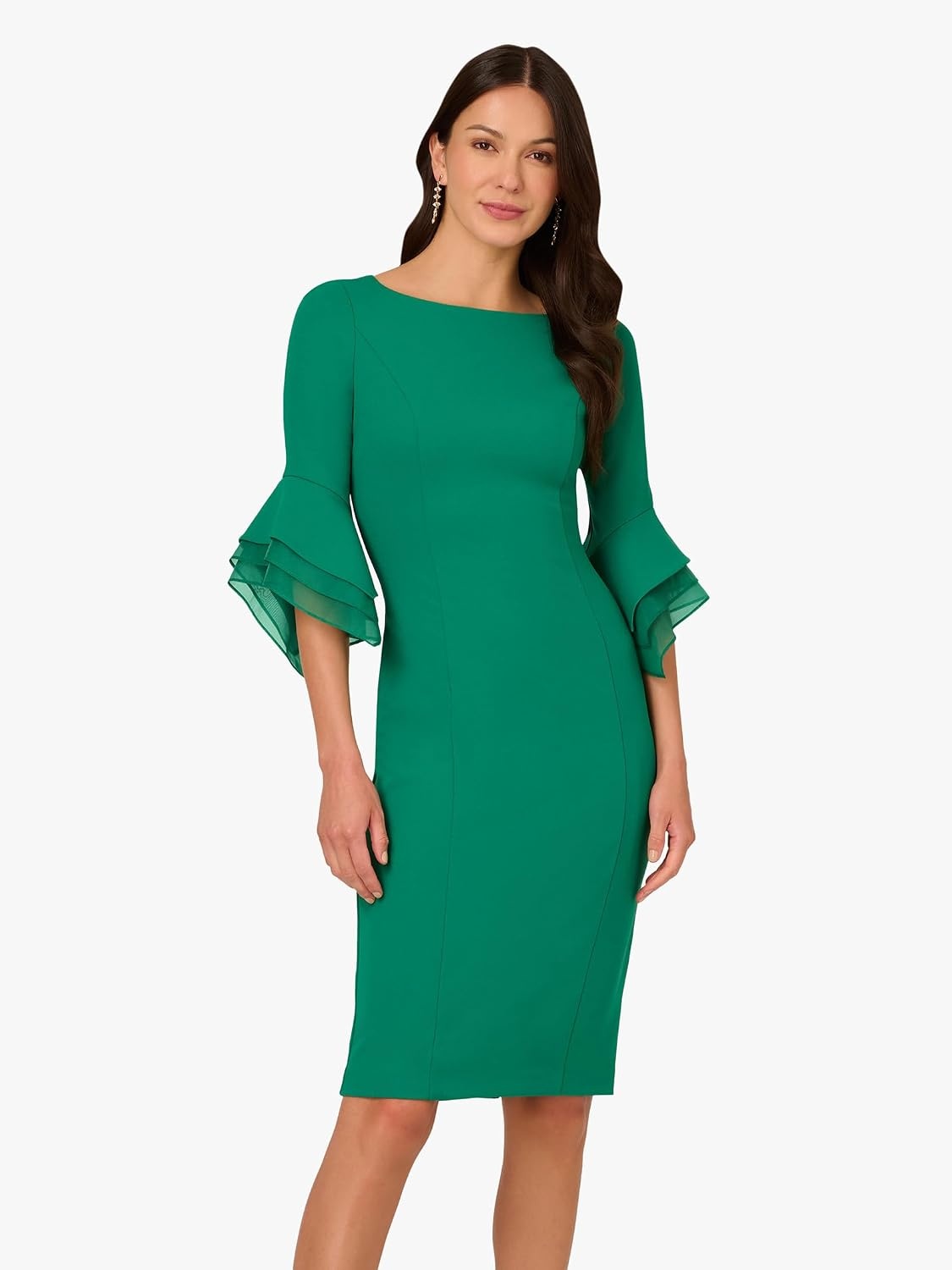 image:imageAdrianna Papell Knit Crepe Tiered Sleeve Dress Navy Satn 3Radiant Emerald