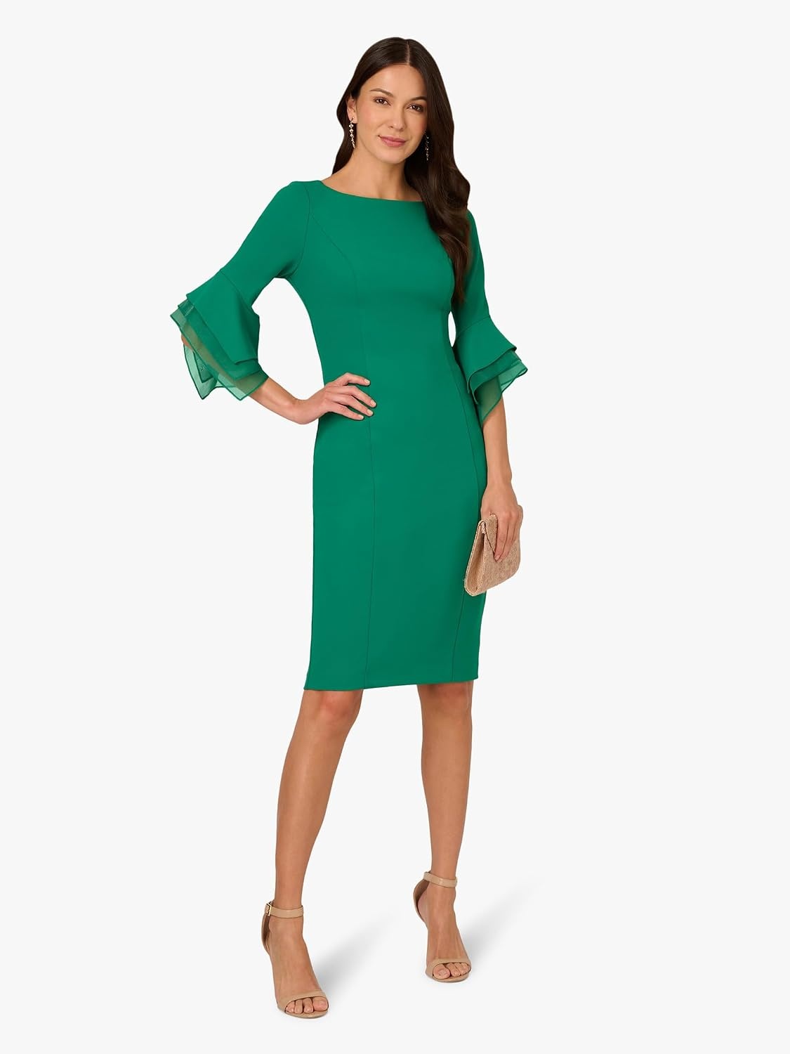 image:imageAdrianna Papell Knit Crepe Tiered Sleeve Dress Navy Satn 3Radiant Emerald