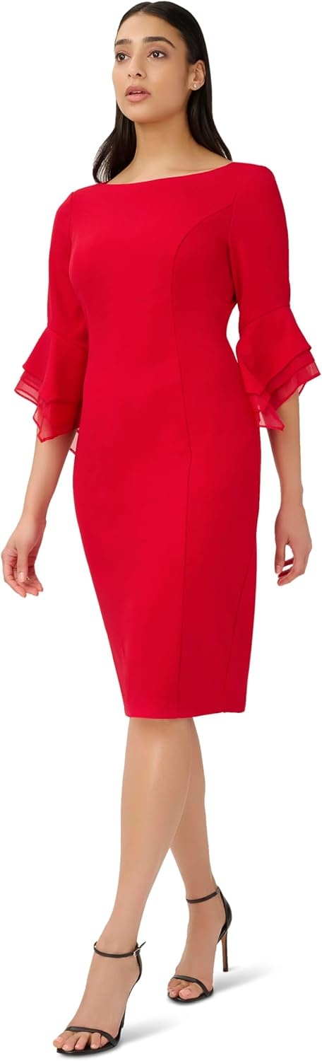 image:imageAdrianna Papell Knit Crepe Tiered Sleeve Dress Navy Satn 3Red
