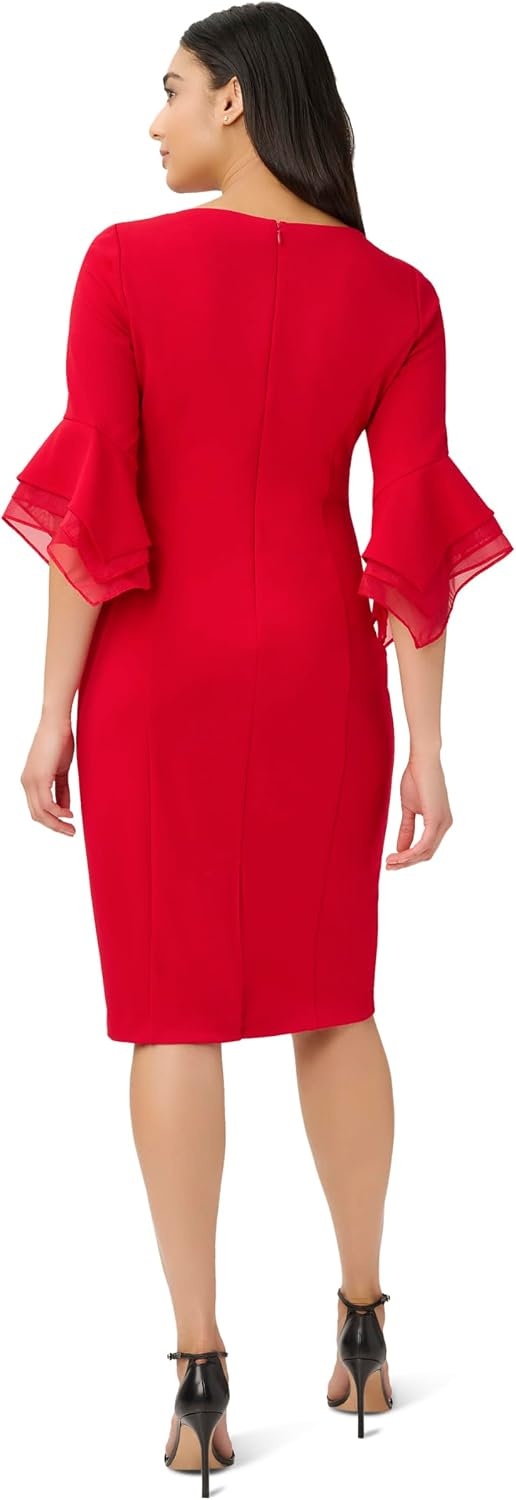 image:imageAdrianna Papell Knit Crepe Tiered Sleeve Dress Navy Satn 3Red