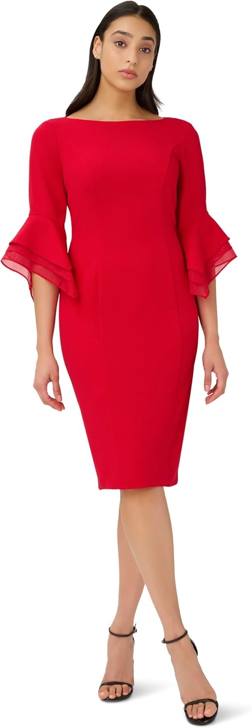 image:imageAdrianna Papell Knit Crepe Tiered Sleeve Dress Navy Satn 3Red