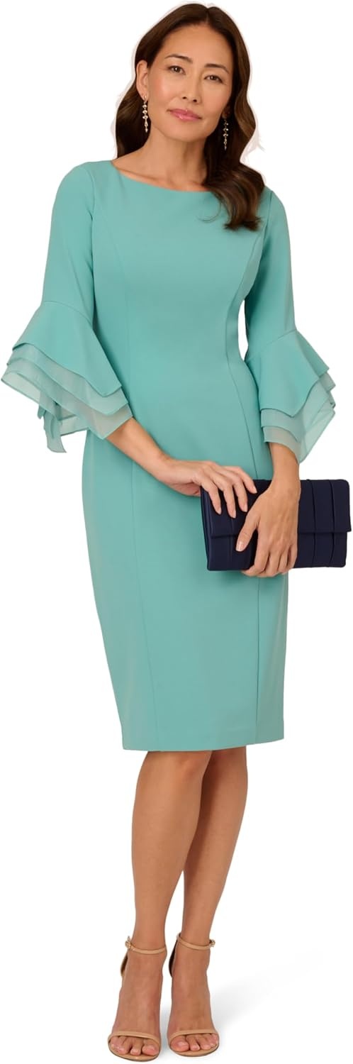 image:imageAdrianna Papell Knit Crepe Tiered Sleeve Dress Navy Satn 3Smoky Jade