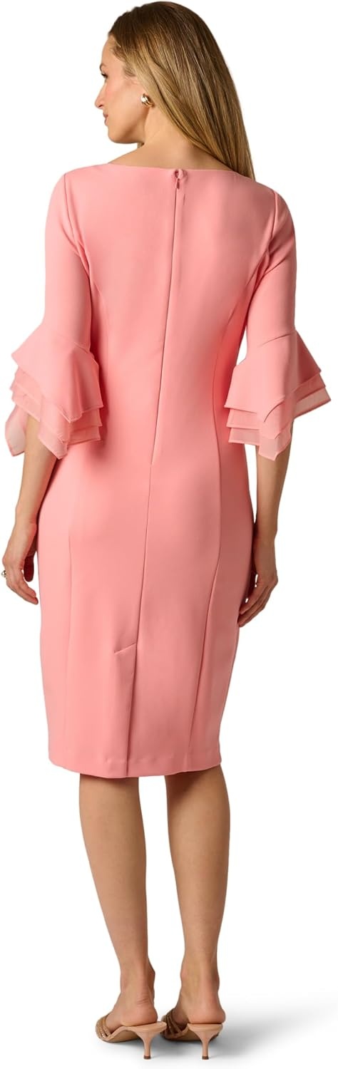 image:imageAdrianna Papell Knit Crepe Tiered Sleeve Dress Navy Satn 3Soft Coral