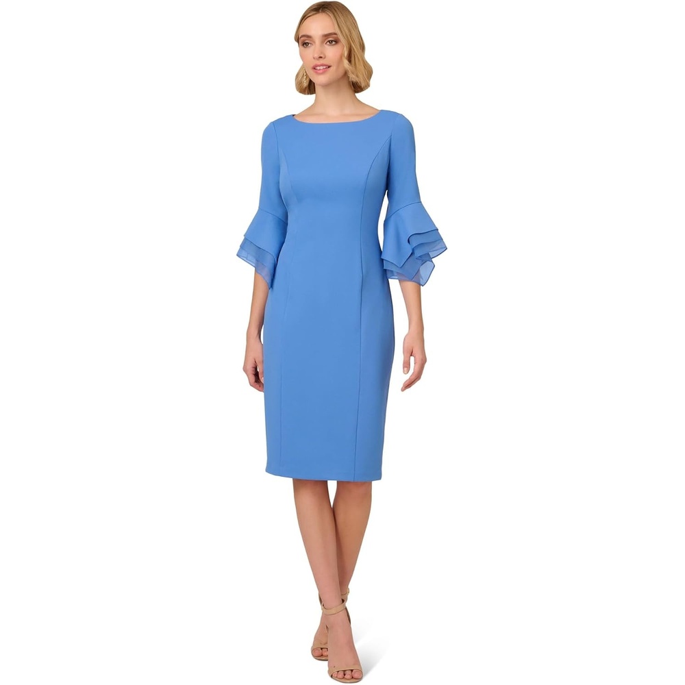 image:imageAdrianna Papell Knit Crepe Tiered Sleeve Dress Navy Satn 3Cool Water