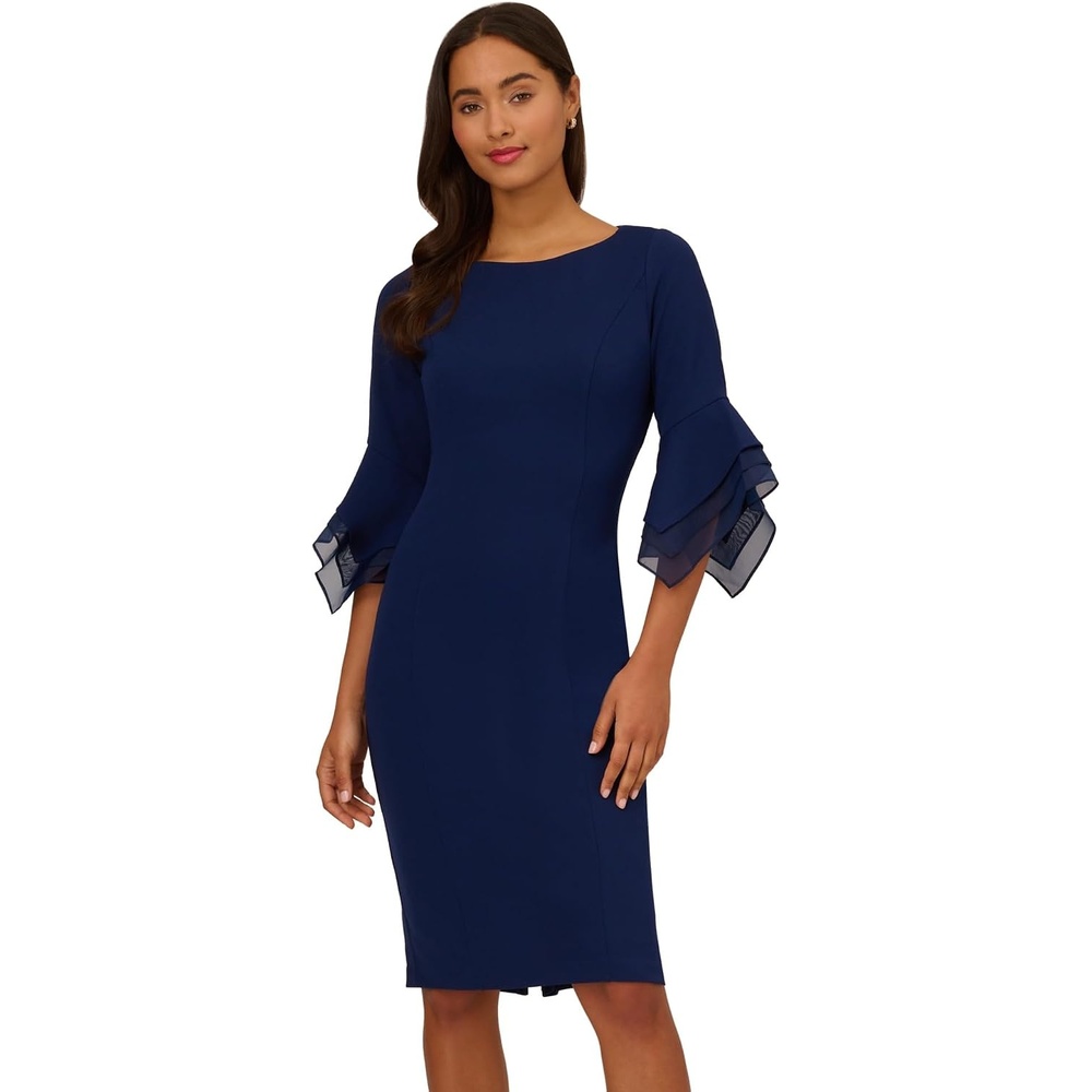image:imageAdrianna Papell Knit Crepe Tiered Sleeve Dress Navy Satn 3Navy Sateen