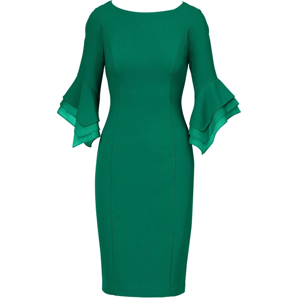 image:imageAdrianna Papell Knit Crepe Tiered Sleeve Dress Navy Satn 3Radiant Emerald