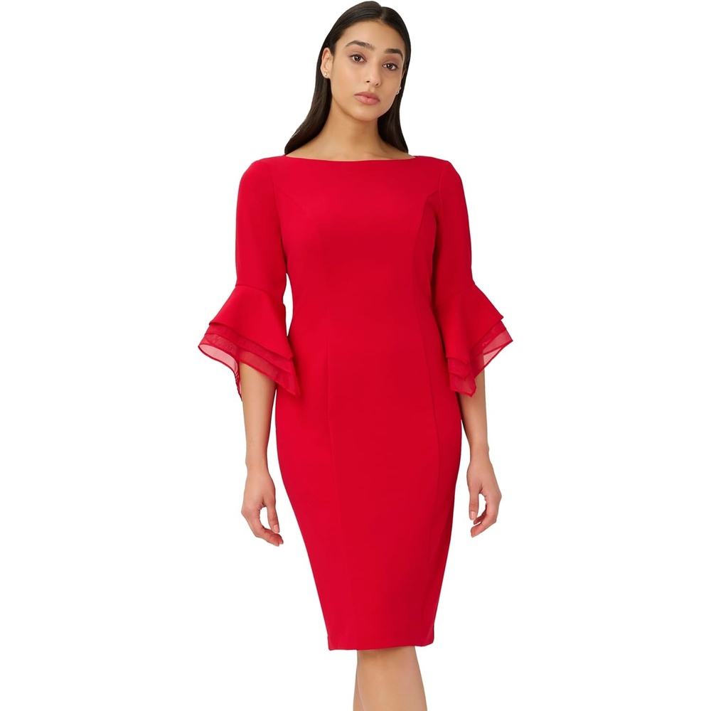image:imageAdrianna Papell Knit Crepe Tiered Sleeve Dress Navy Satn 3Red
