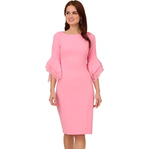 Adrianna Papell Knit Crepe Tiered Sleeve Dress, Navy Satn, 3(Cherry Blossom)