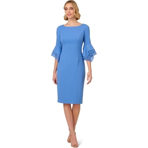 Adrianna Papell Knit Crepe Tiered Sleeve Dress, Navy Satn, 3(Cool Water)