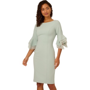 Adrianna Papell Knit Crepe Tiered Sleeve Dress, Navy Satn, 3(Icy Sage)