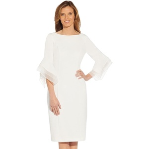 Adrianna Papell Knit Crepe Tiered Sleeve Dress, Navy Satn, 3(Ivory)