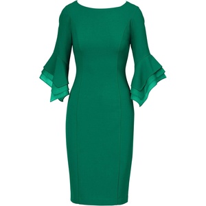 Adrianna Papell Knit Crepe Tiered Sleeve Dress, Navy Satn, 3(Radiant Emerald)