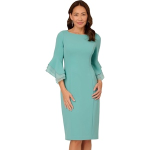 Adrianna Papell Knit Crepe Tiered Sleeve Dress, Navy Satn, 3(Smoky Jade)