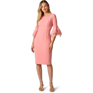 Adrianna Papell Knit Crepe Tiered Sleeve Dress, Navy Satn, 3(Soft Coral)