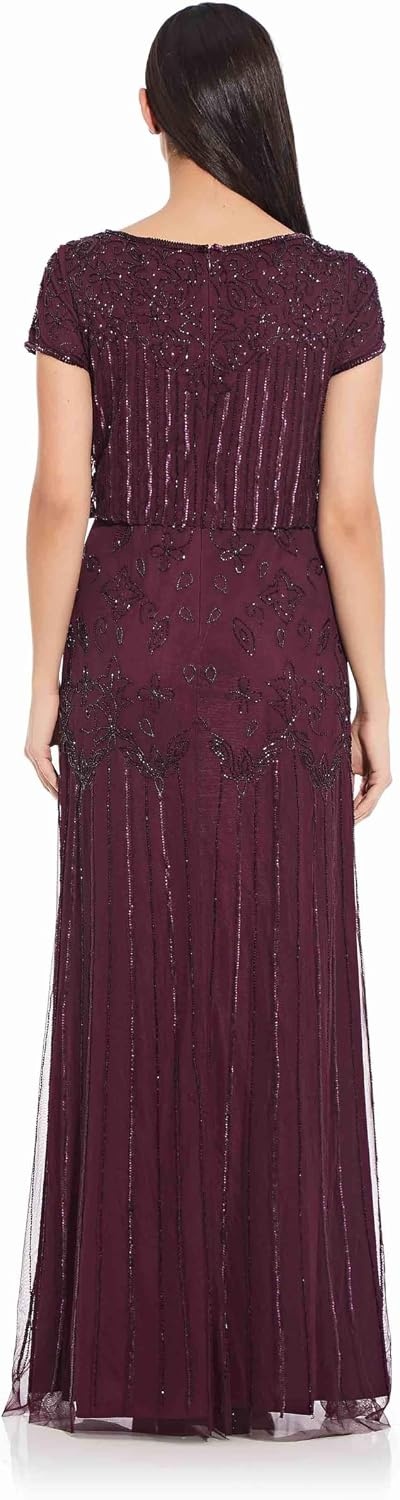 image:imageAdrianna Papell Boat Neck Short Sleeve Blouson Beaded GownCassis