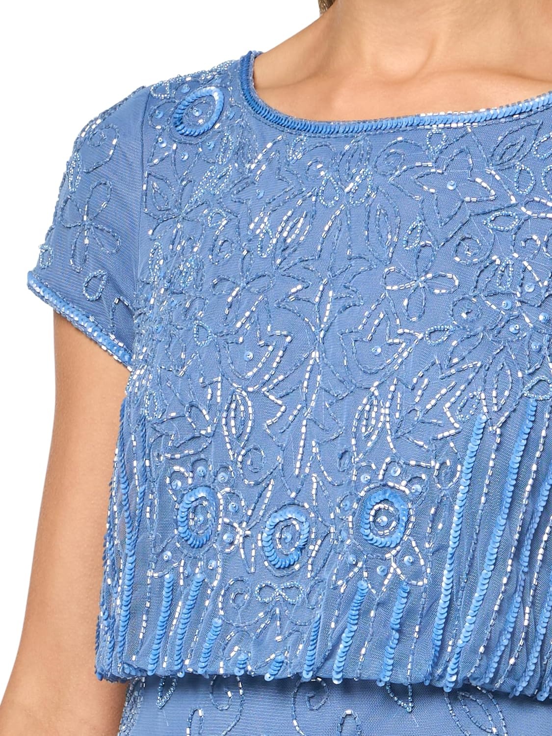 image:imageAdrianna Papell Boat Neck Short Sleeve Blouson Beaded GownFrench Blue