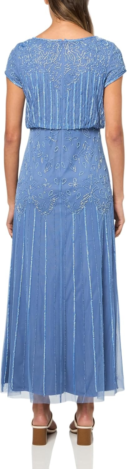 image:imageAdrianna Papell Boat Neck Short Sleeve Blouson Beaded GownFrench Blue