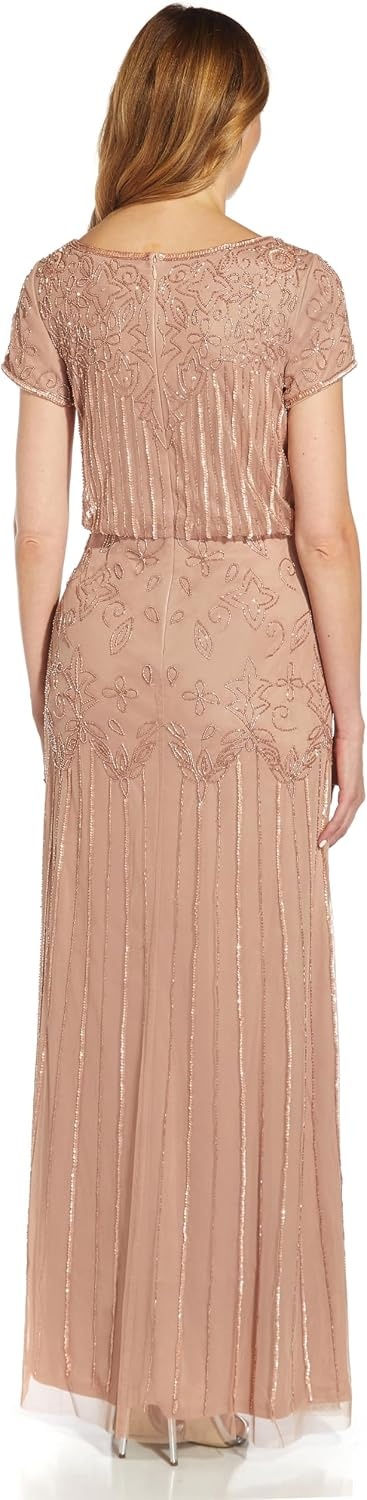 image:imageAdrianna Papell Boat Neck Short Sleeve Blouson Beaded GownRose Gold