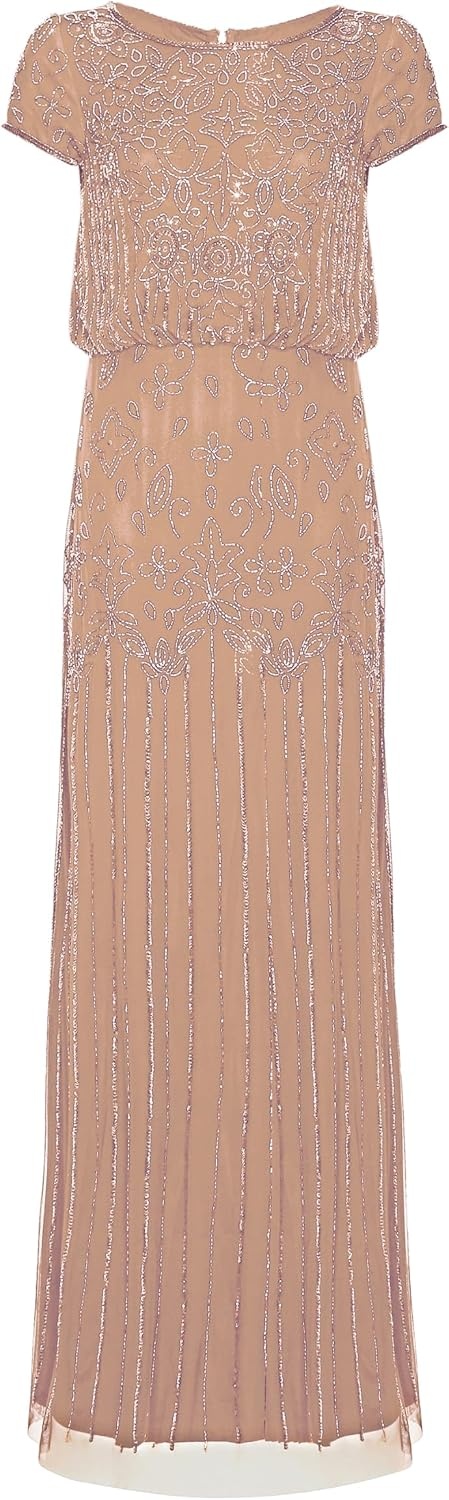 image:imageAdrianna Papell Boat Neck Short Sleeve Blouson Beaded GownRose Gold