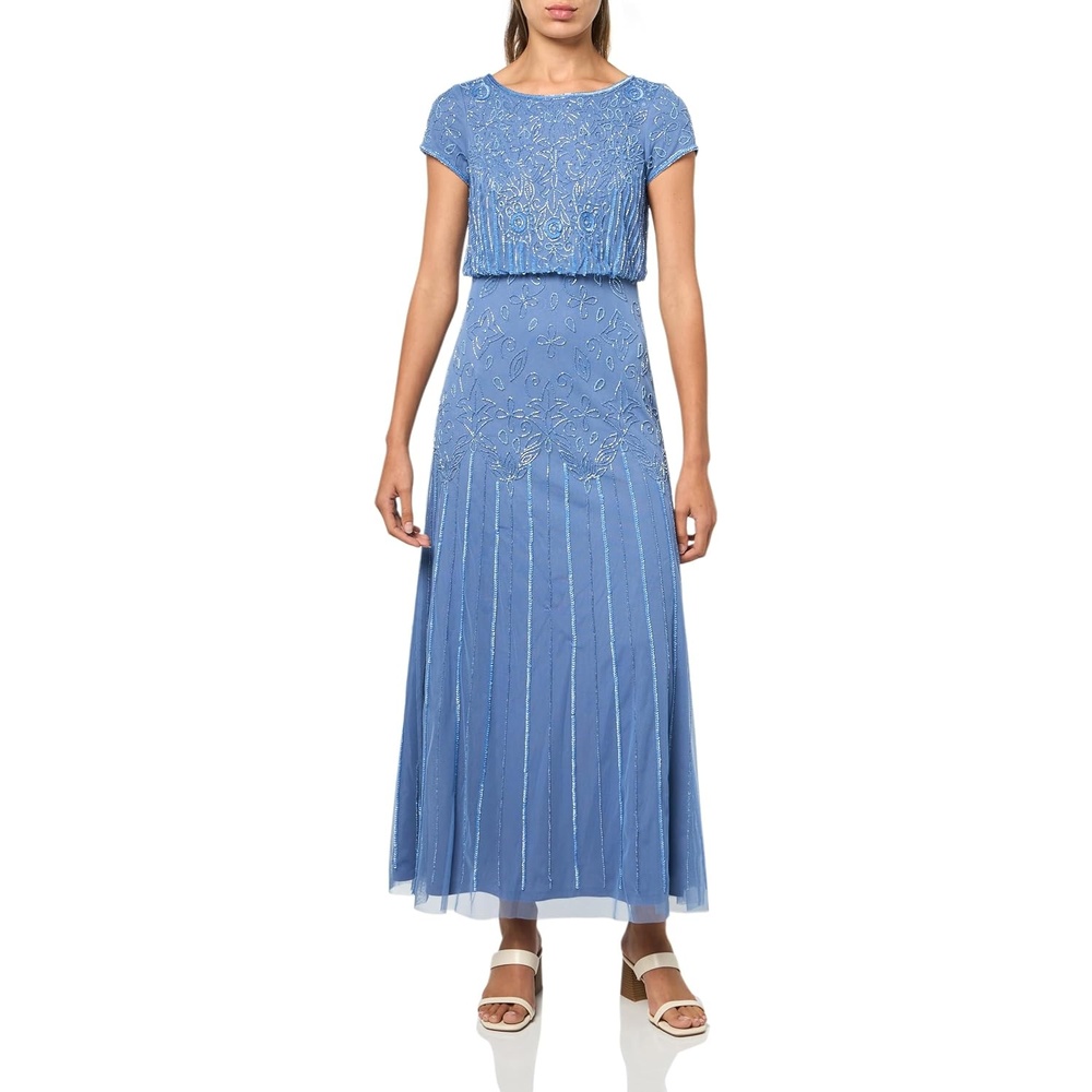 image:imageAdrianna Papell Boat Neck Short Sleeve Blouson Beaded GownFrench Blue
